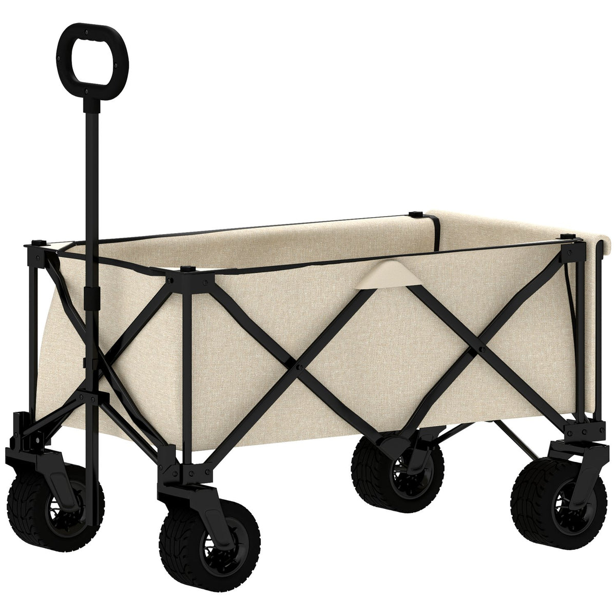 Garden trolley 100 kg load capacity, foldable transport trolley with removable tarpaulin, handle, wheels, handcart handcart garden trolley 138 liters, equipment trolley for home, garden beige