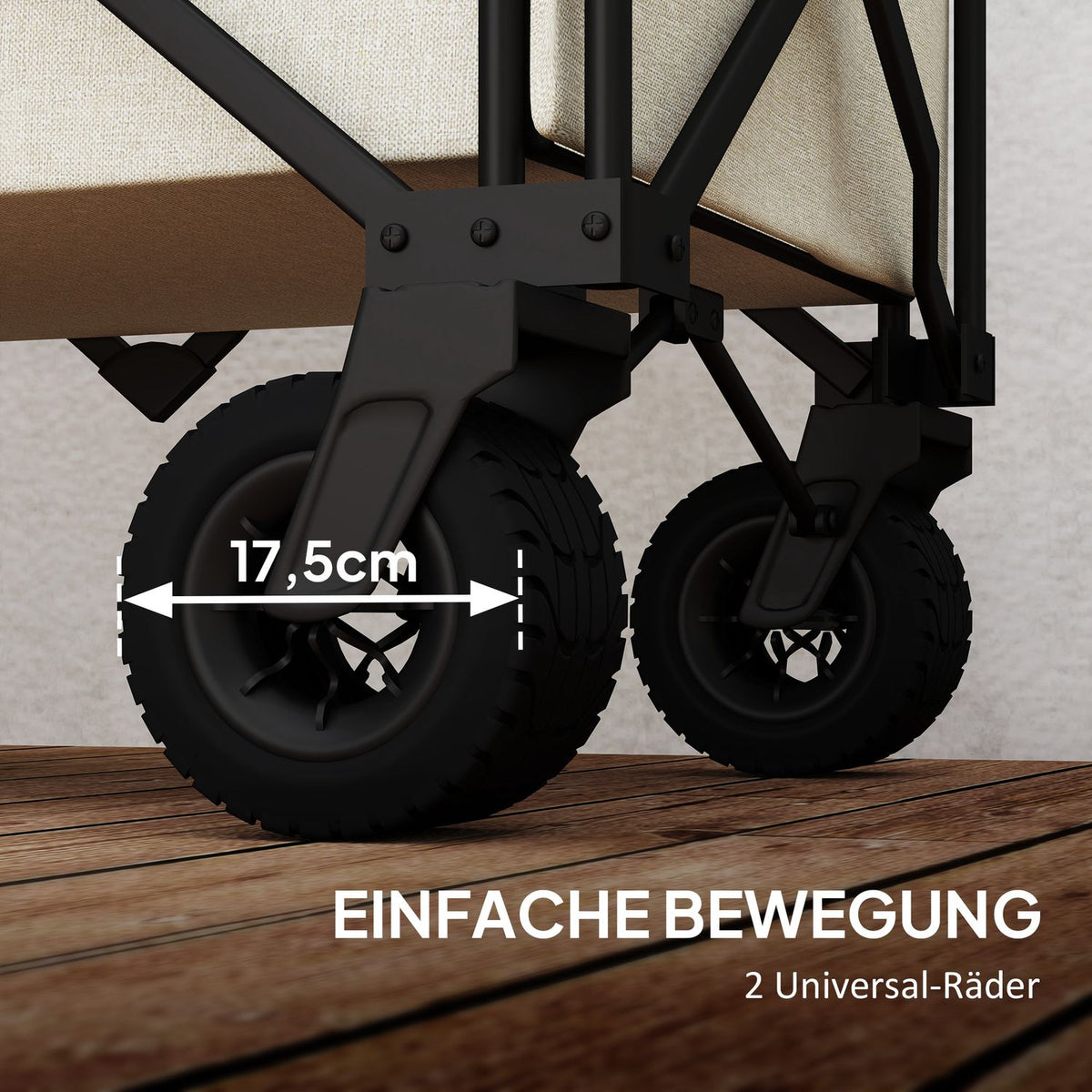 Garden trolley 100 kg load capacity, foldable transport trolley with removable tarpaulin, handle, wheels, handcart handcart garden trolley 138 liters, equipment trolley for home, garden beige