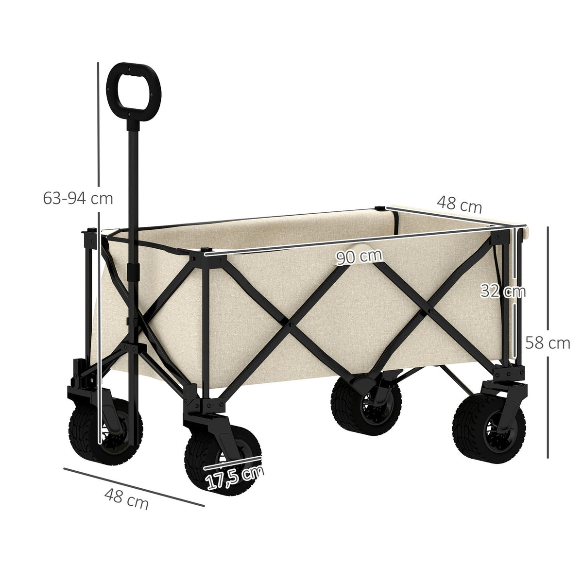 Garden trolley 100 kg load capacity, foldable transport trolley with removable tarpaulin, handle, wheels, handcart handcart garden trolley 138 liters, equipment trolley for home, garden beige