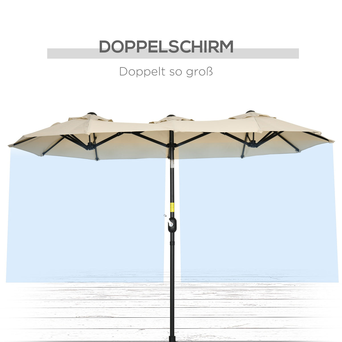 Garden umbrella 285x147cm market umbrella with tilt angle double parasol with wind roof for terrace and garden khaki