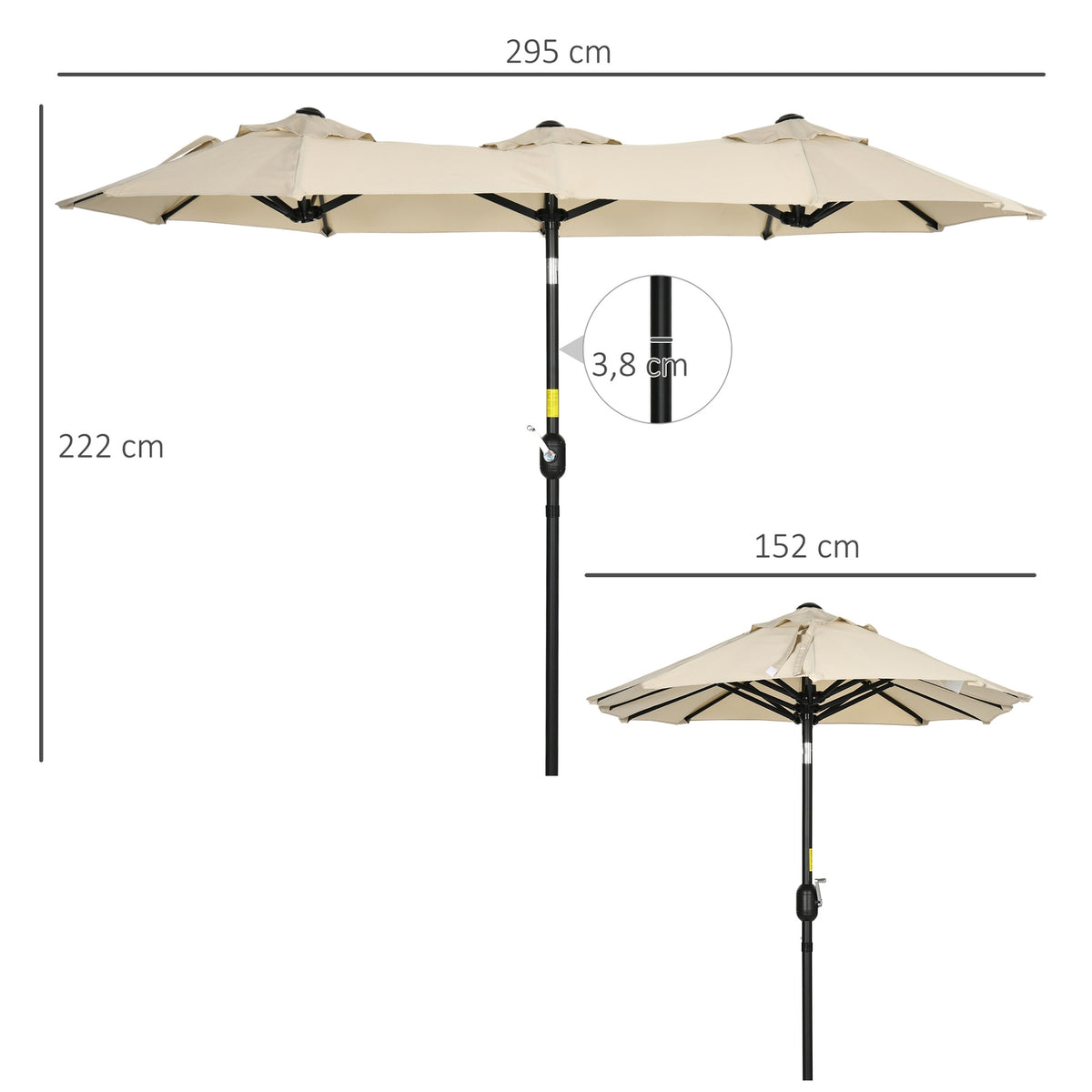 Garden umbrella 285x147cm market umbrella with tilt angle double parasol with wind roof for terrace and garden khaki