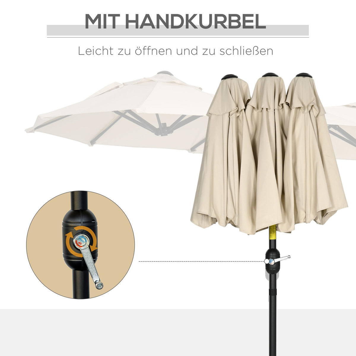 Garden umbrella 285x147cm market umbrella with tilt angle double parasol with wind roof for terrace and garden khaki