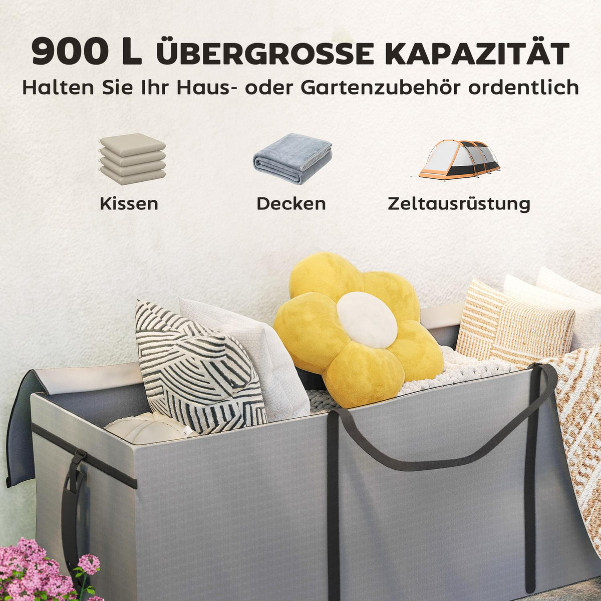 Garden upholstery storage bag, cushion bag, protective cover with carrying handle, zip, waterproof, UV-resistant 600D Oxford, for upholstered cushions, Christmas trees, 200 x 60 x 75 cm, light grey