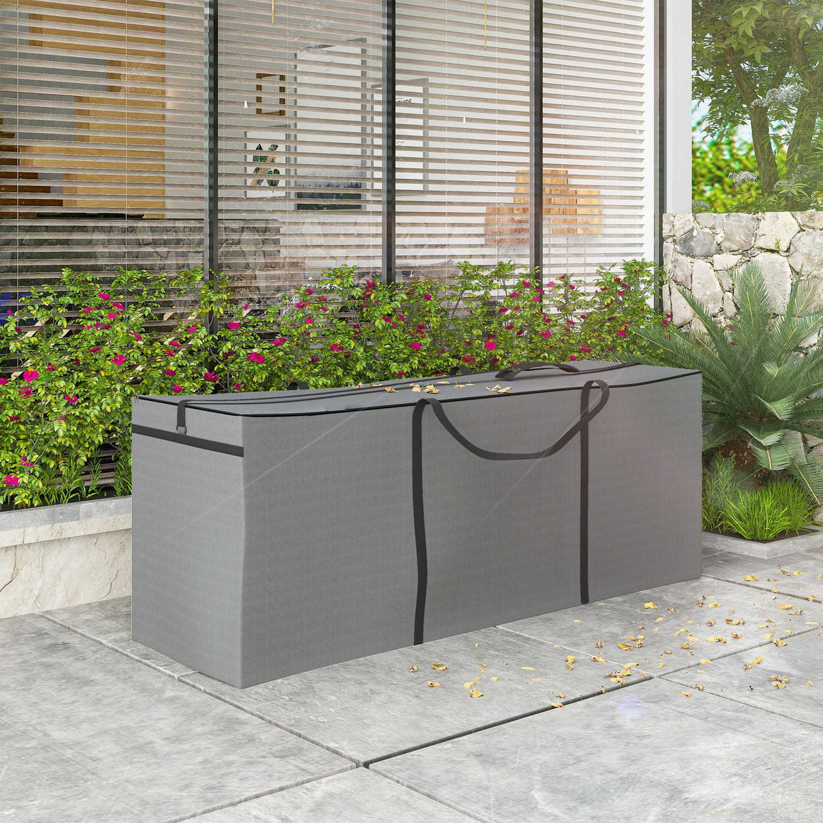 Garden upholstery storage bag, cushion bag, protective cover with carrying handle, zip, waterproof, UV-resistant 600D Oxford, for upholstered cushions, Christmas trees, 200 x 60 x 75 cm, light grey