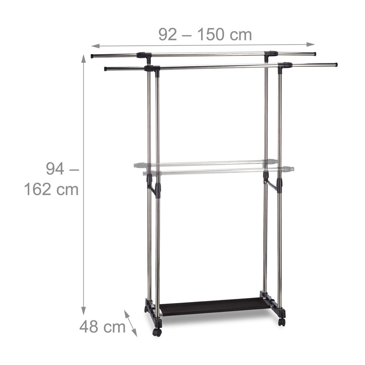 Garment Rack with 2 Rails on Wheels