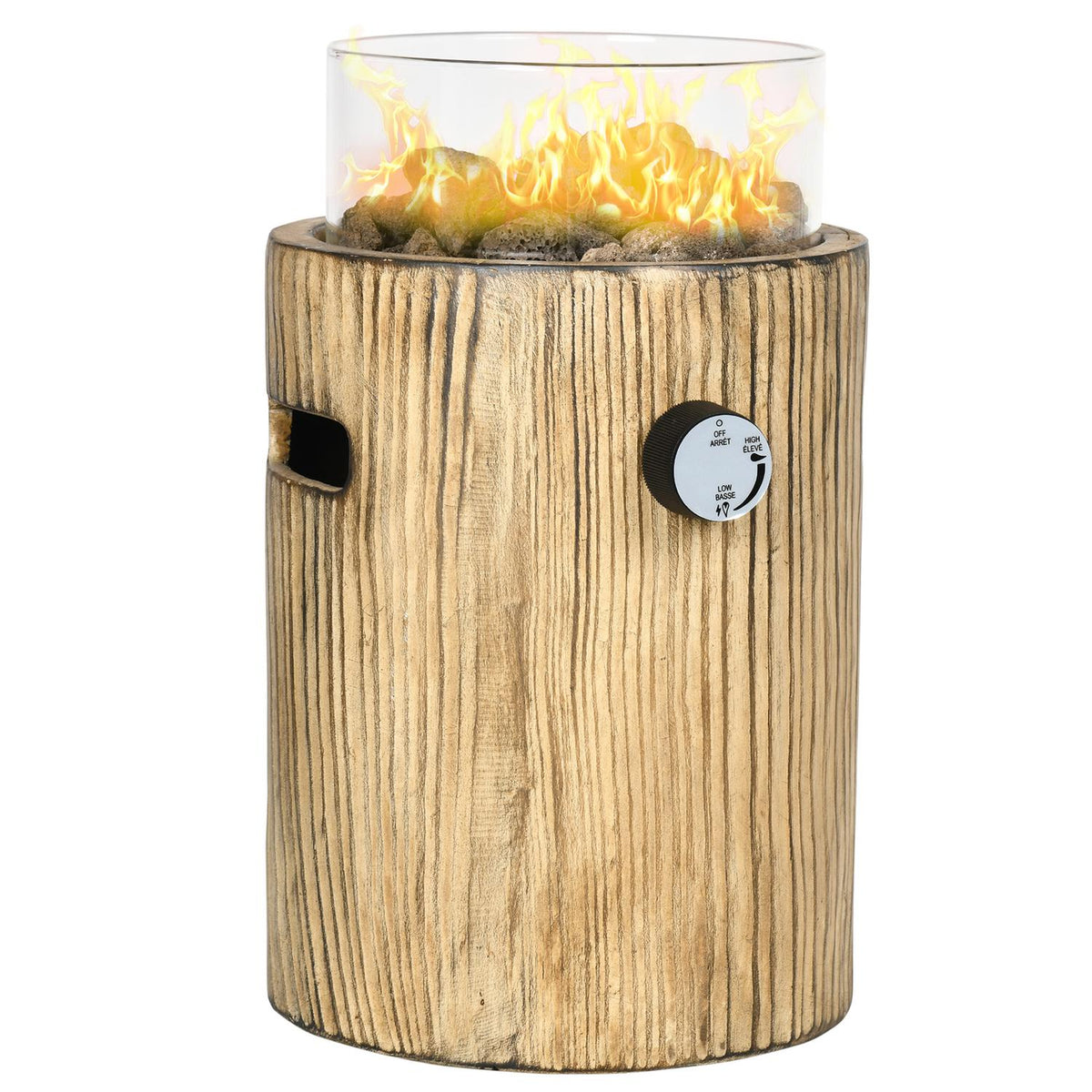 Gas Fire Bowl, 10,000 Btu Table Fire Bowl, Portable Fire Pit, Wood-Look Heater With Round Gas Fire Bowl, Ø 21.5 X 34.5 Cm
