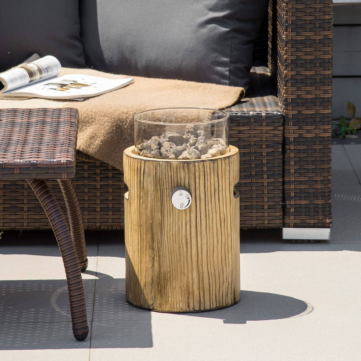 Gas Fire Bowl, 10,000 Btu Table Fire Bowl, Portable Fire Pit, Wood-Look Heater With Round Gas Fire Bowl, Ø 21.5 X 34.5 Cm