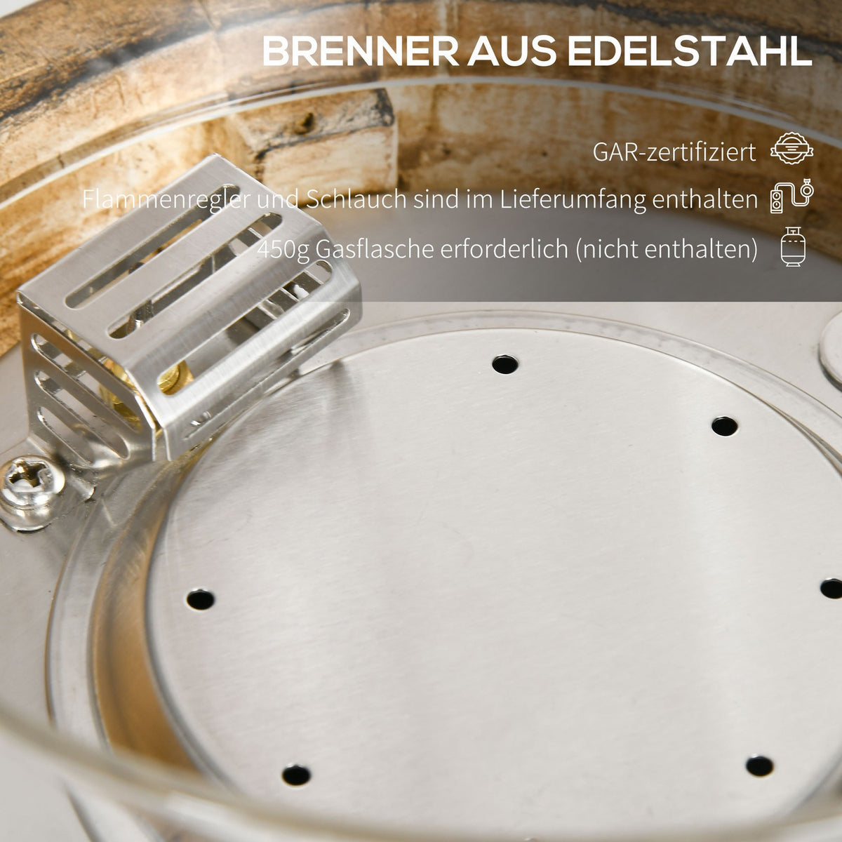 Gas Fire Bowl, 10,000 Btu Table Fire Bowl, Portable Fire Pit, Wood-Look Heater With Round Gas Fire Bowl, Ø 21.5 X 34.5 Cm