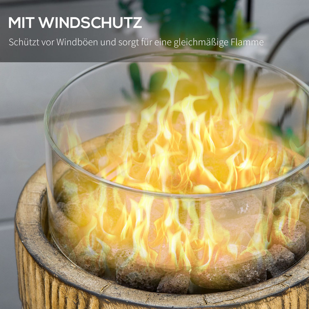 Gas Fire Bowl, 10,000 Btu Table Fire Bowl, Portable Fire Pit, Wood-Look Heater With Round Gas Fire Bowl, Ø 21.5 X 34.5 Cm