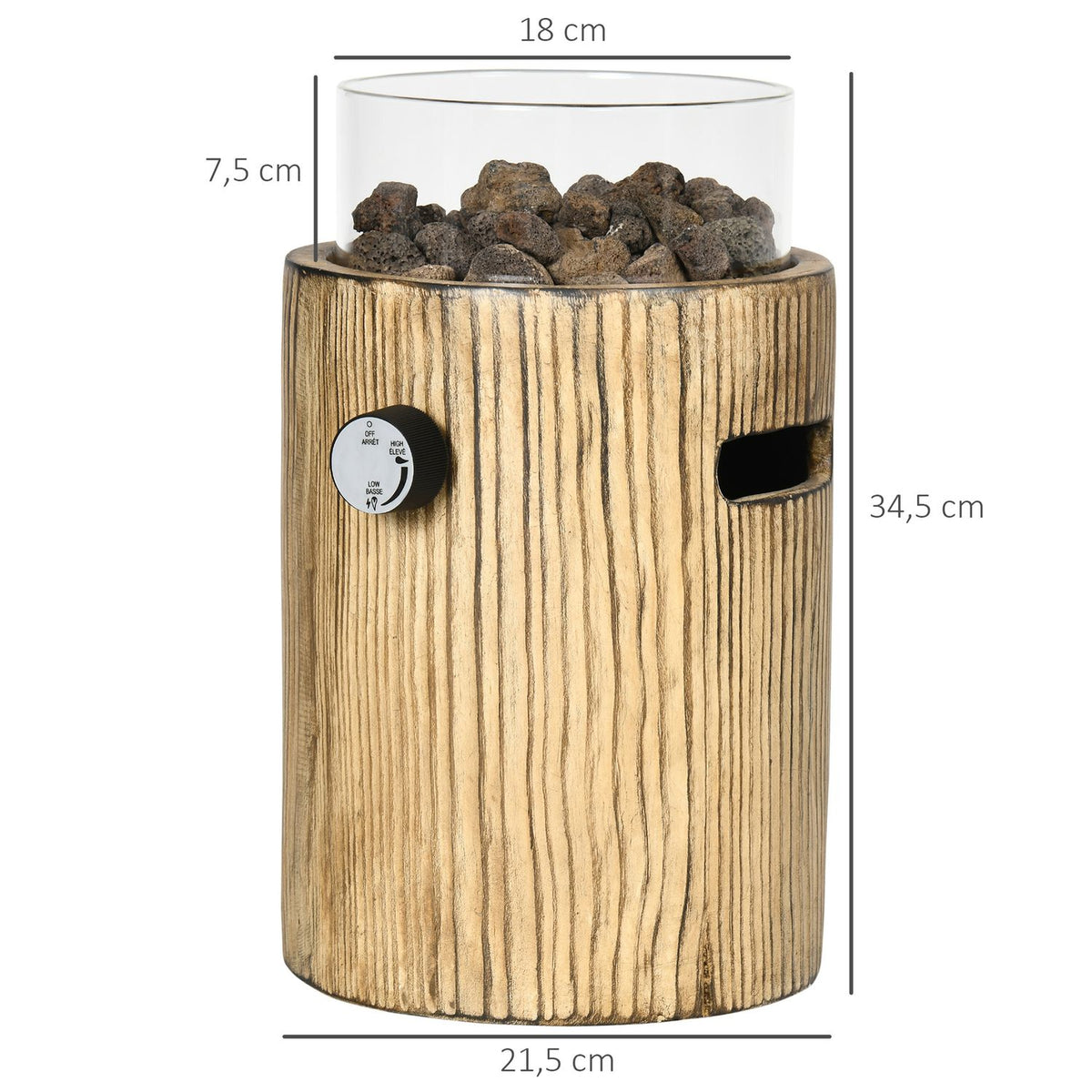 Gas Fire Bowl, 10,000 Btu Table Fire Bowl, Portable Fire Pit, Wood-Look Heater With Round Gas Fire Bowl, Ø 21.5 X 34.5 Cm