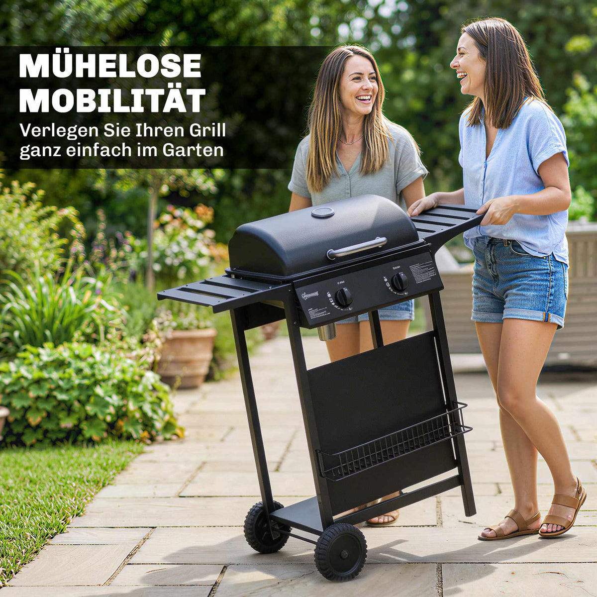 Gas Grill 5kW, 2 Burners, Stainless Steel, Side Tables
