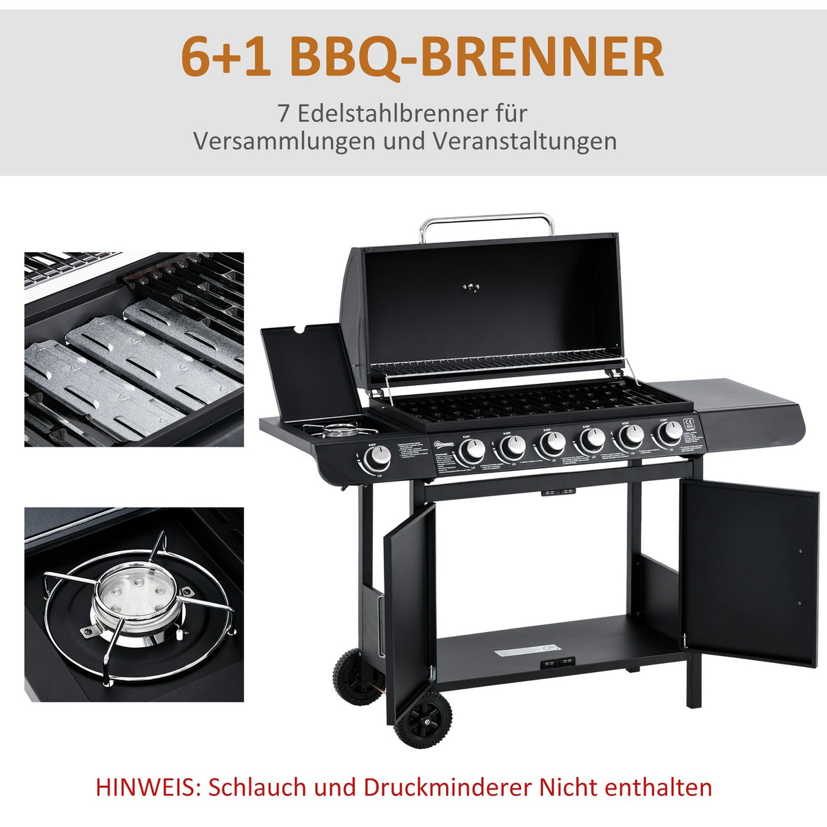 Gas Grill Bbq Grill Cart With 6 Burners 1 Side Burner Cabinet Multifunction Metal Black 135 X 50 X 100 Cm