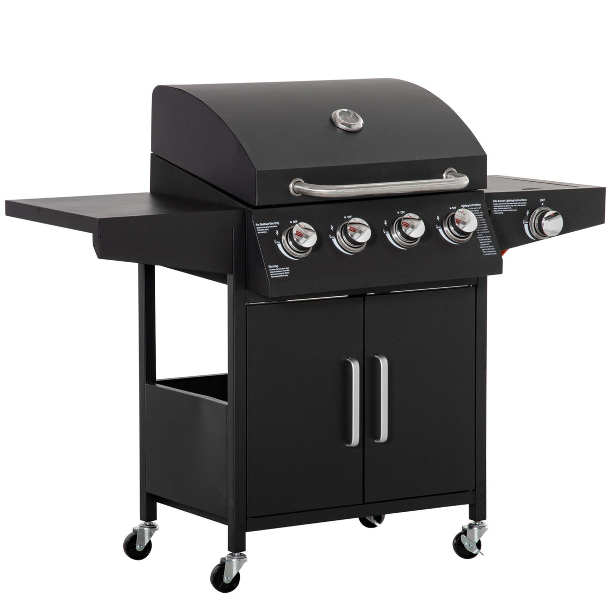Gas Grill Bbq With 3 Burners 3 Kw Each Mobile Grill Cart With 4 Wheels Grill Net Side Tables Pressure Reducer Hoses 132.4Cm X 55Cm X 109Cm