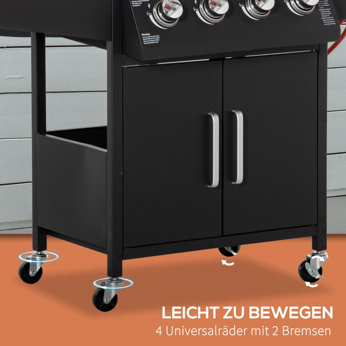 Gas Grill Bbq With 3 Burners 3 Kw Each Mobile Grill Cart With 4 Wheels Grill Net Side Tables Pressure Reducer Hoses 132.4Cm X 55Cm X 109Cm