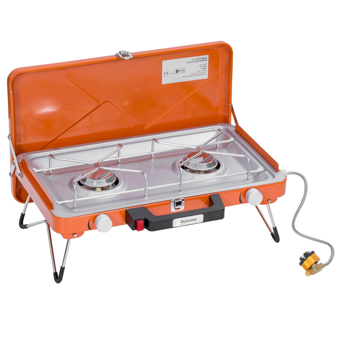 Gas Grill Table Grill Bbq 2 Burners Foldable Hose Regulator Stainless Steel Metal Orange 46.5X33.5X17.4Cm