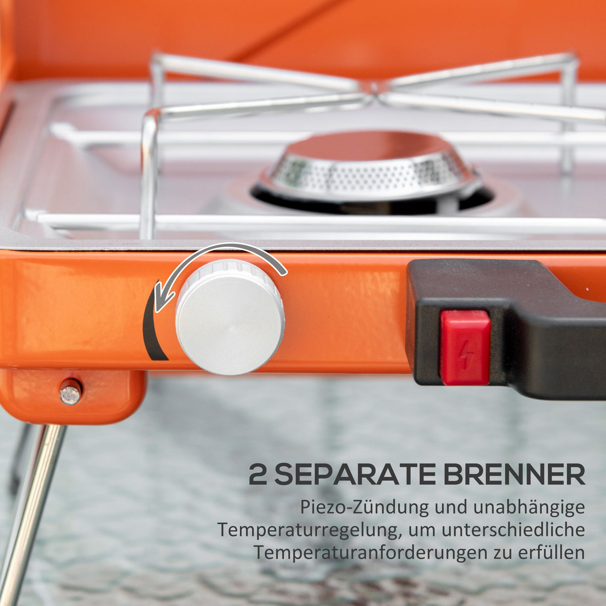 Gas Grill Table Grill Bbq 2 Burners Foldable Hose Regulator Stainless Steel Metal Orange 46.5X33.5X17.4Cm
