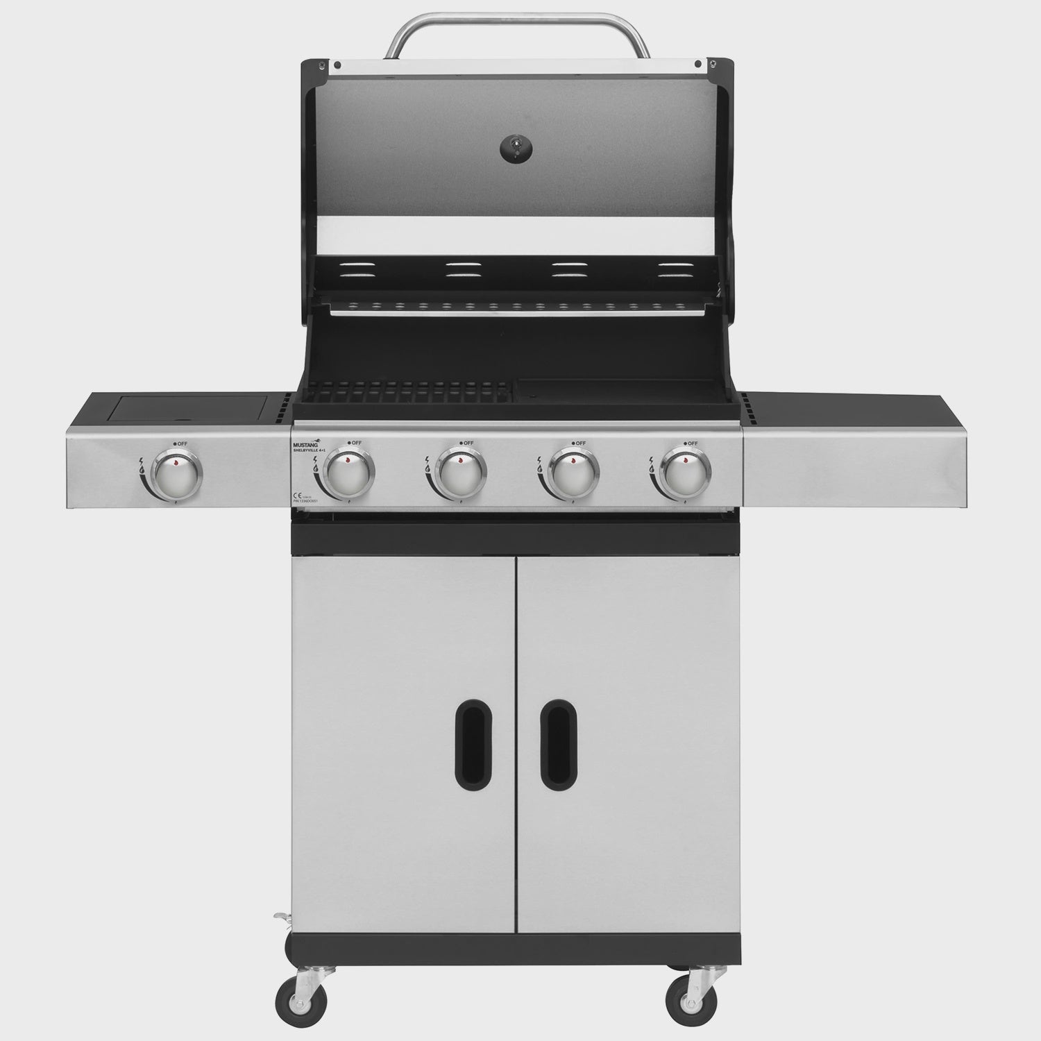 Gas Grill with 4 Burners and Side Burner, 63x38 cm Cooking Area