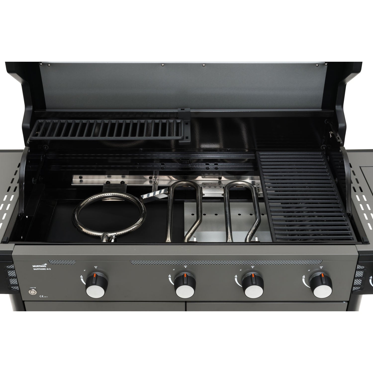 Gas Grill with 4 Burners and Side Burner, 97x48 cm Cooking Area