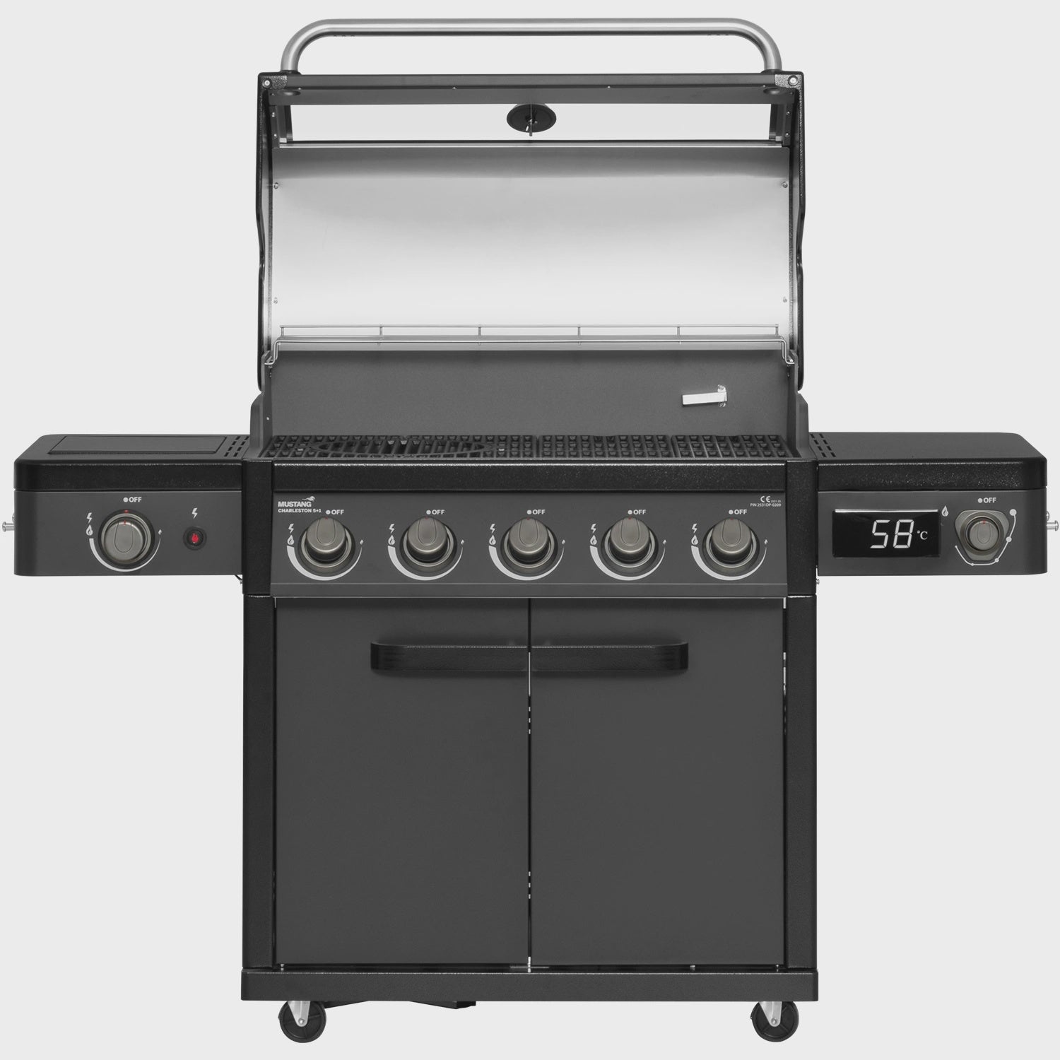 Gas Grill with 5 Burners, Infrared Side Burner, Thermostat