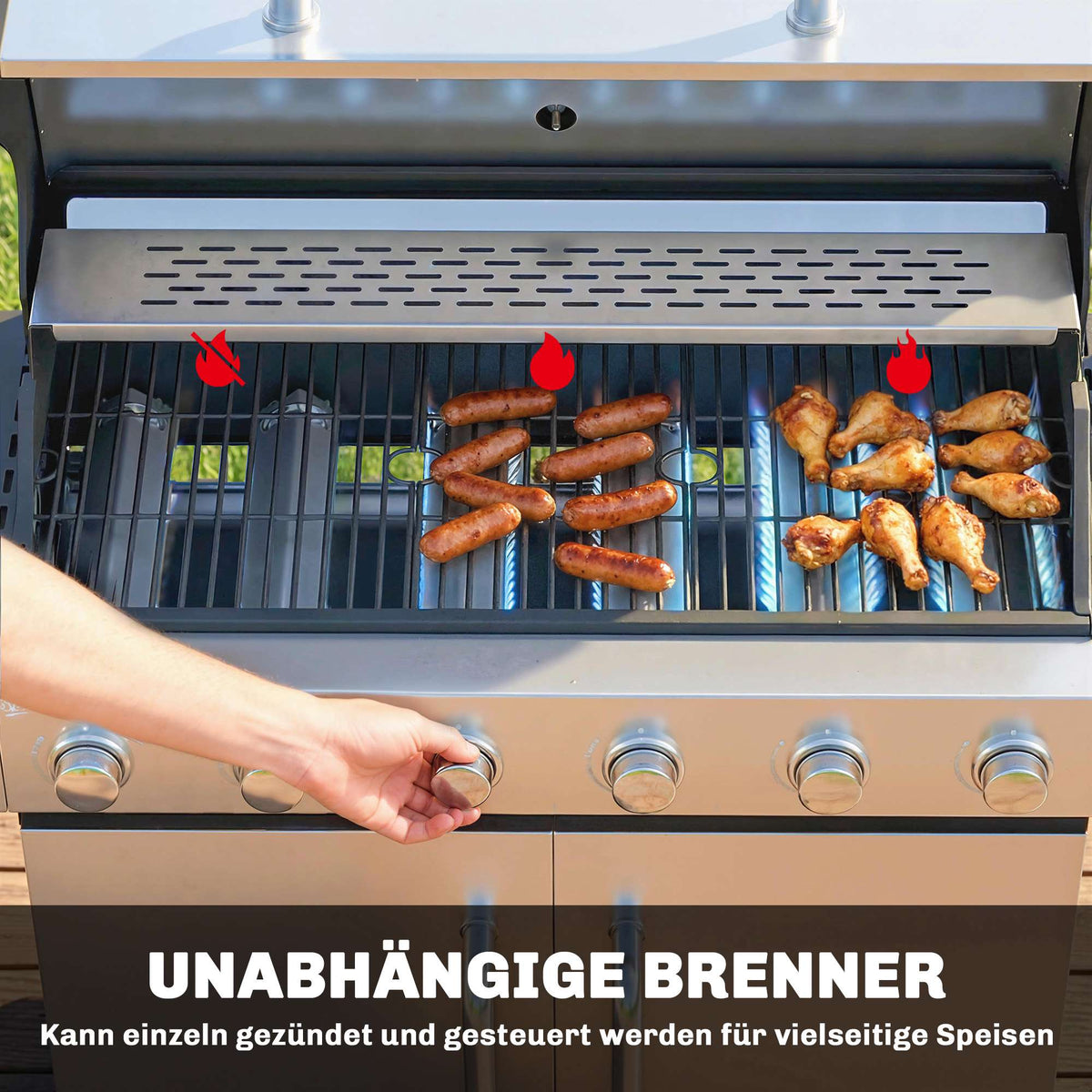 Gas Grill with 7 Burners, Stainless Steel, Large Cooking Area