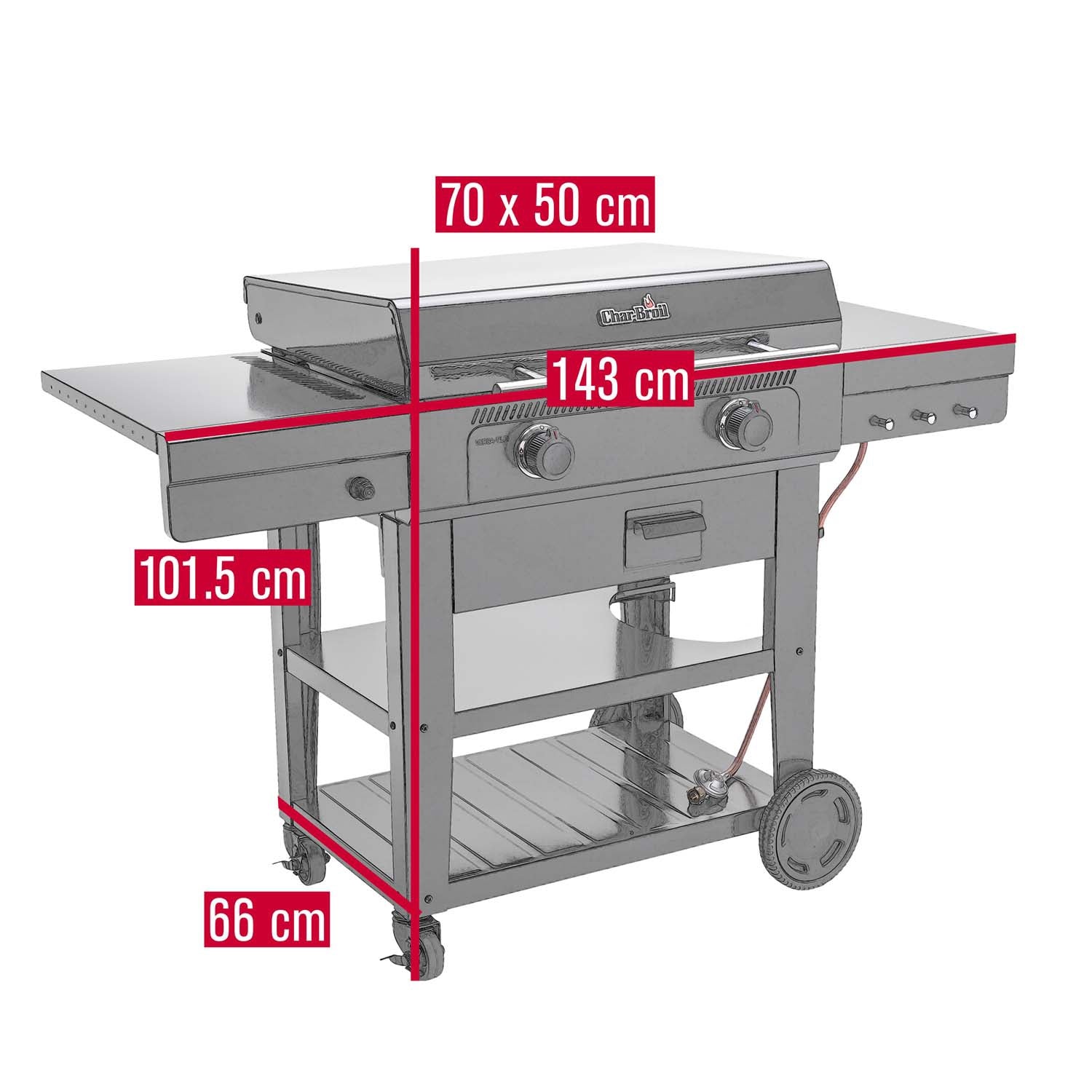 Gas-Powered Griddle with 3-in-1 System, 70x50 cm Cooking Area
