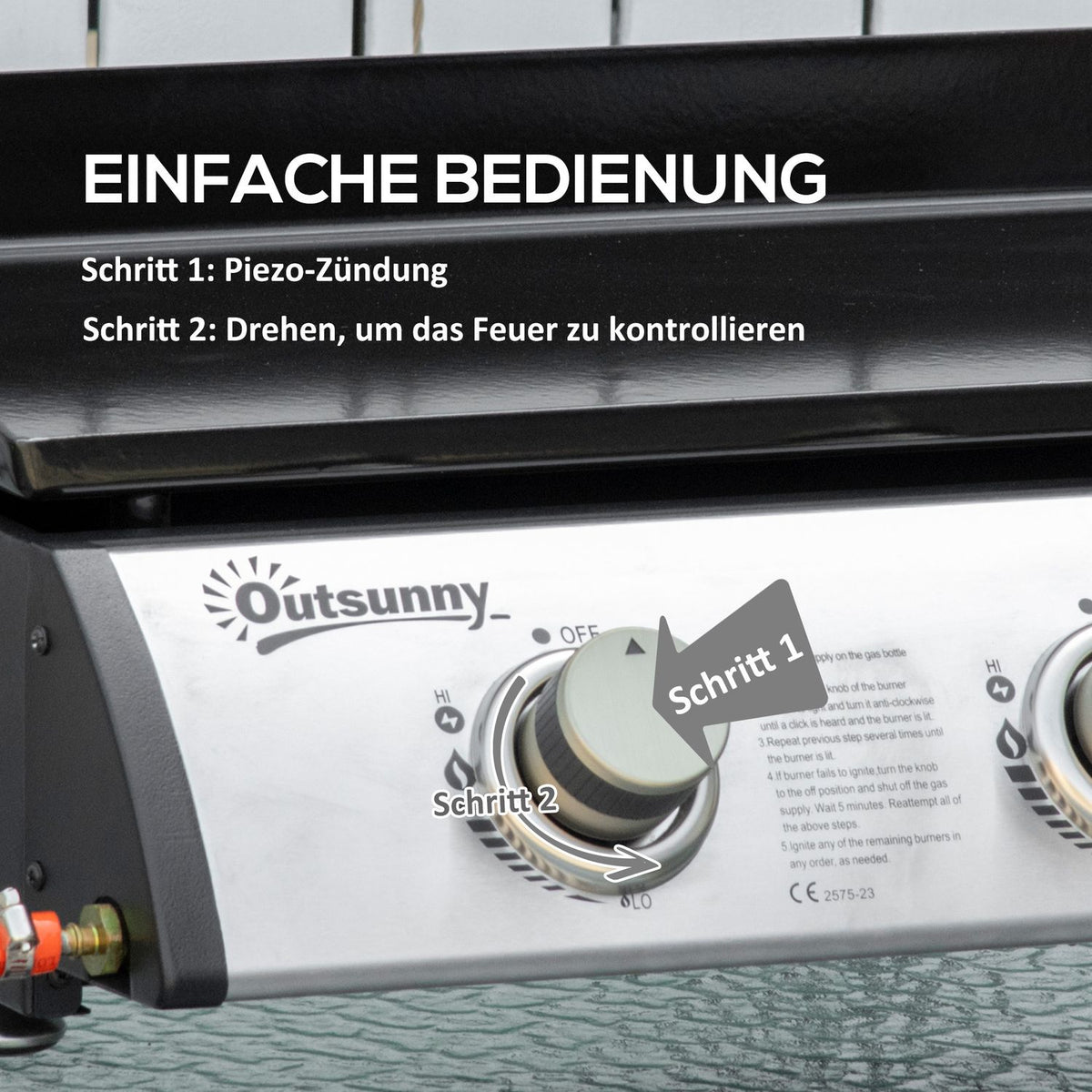 Gas grill 10000BTU/2.5 KW gas grill including 3 stainless steel burners pressure reducer, gas hose, BBQ garden grill for balcony, camping grill 63 x 48 x 21 cm