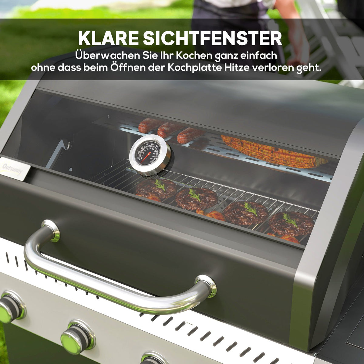 Gas grill 12 KW grill trolley including 5 burners side burner roll pressure reducer lid gas hose 2 heating zones thermometer side shelves, BBQ garden grill for balcony, grill 135 x 54 x 110 cm |