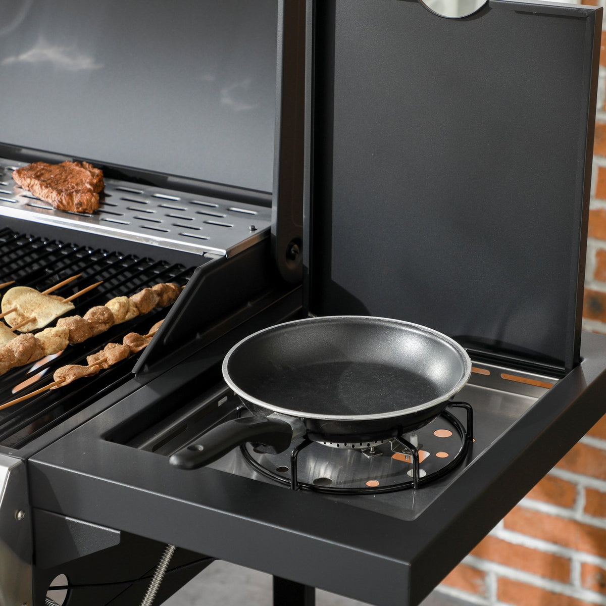 Gas grill 3 KW 3 + 1 burner BBQ grill cart made of stainless steel including side burner, thermometer, grill grate, hob, bottle opener, side shelves, gas grill for balcony, camping 123 x 52 x 101 cm |