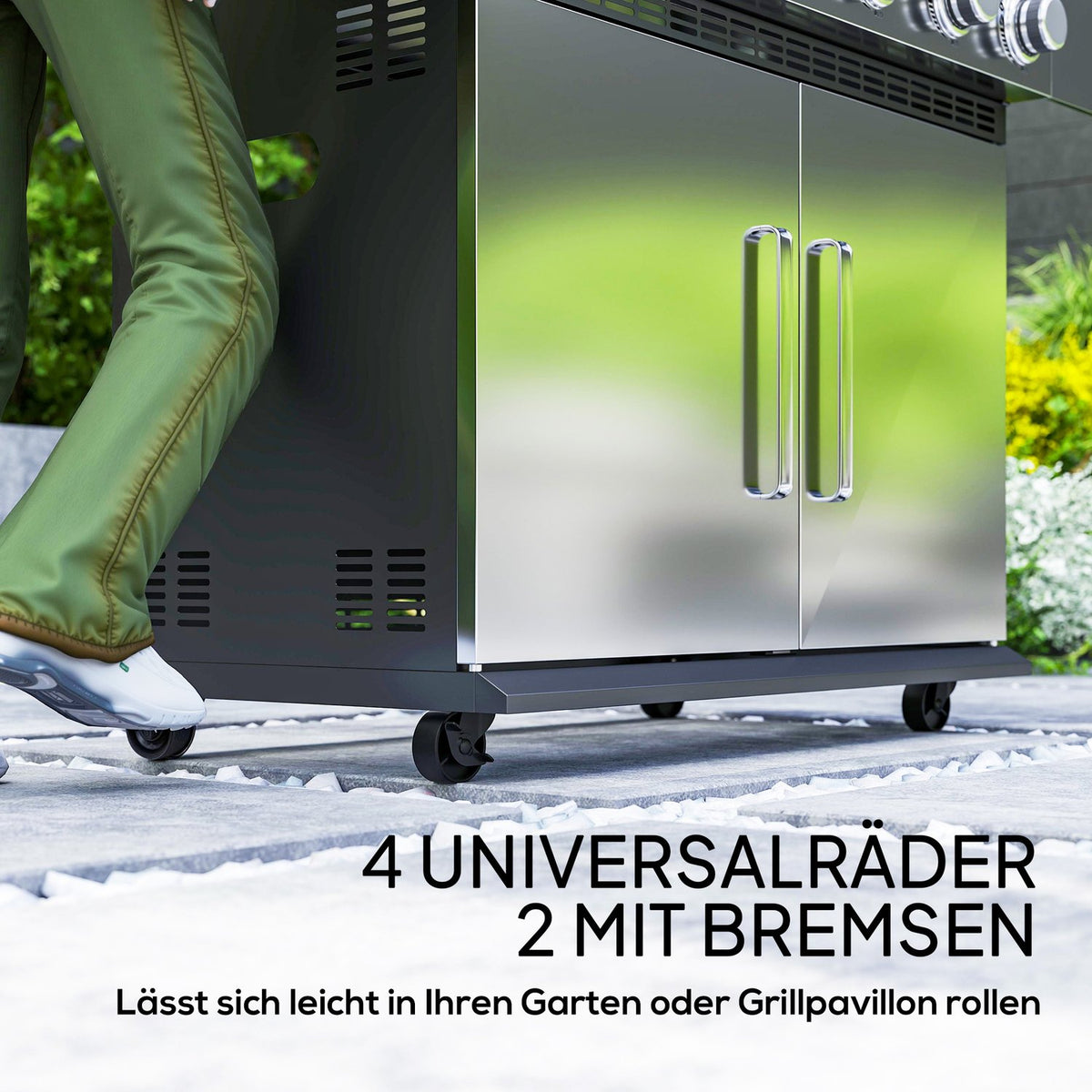 Gas grill 8500BTU grill cart including 6 stainless steel burners roll thermometer pressure reducer gas hose lid side shelves, BBQ garden grill for balcony, camping grill 141 x 55 x 110 cm |