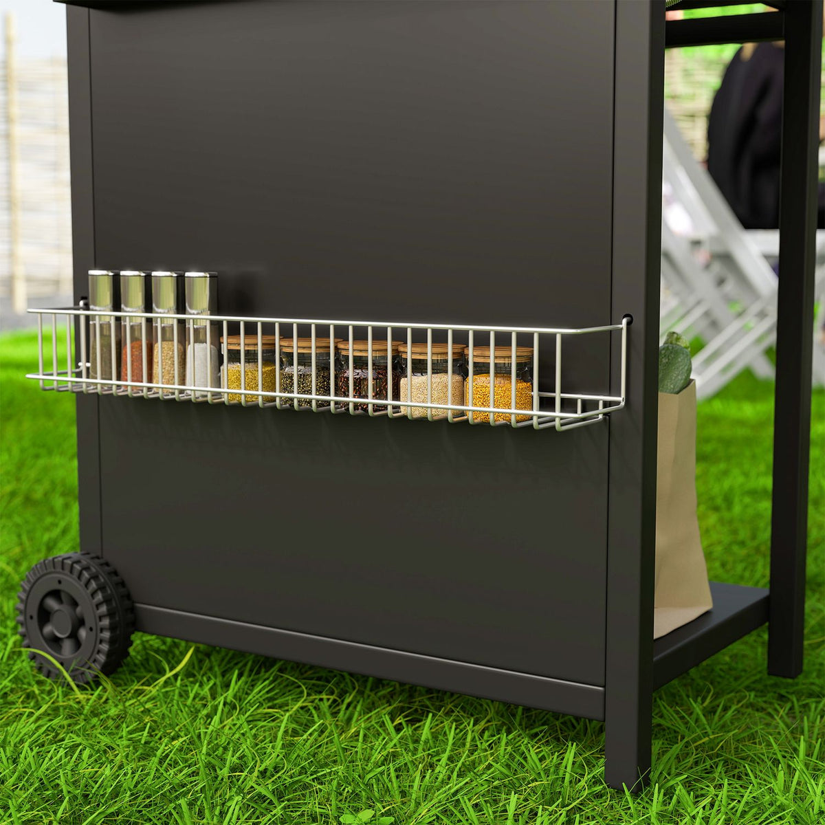 Gas grill 9.5 KW grill cart including 4 burners side cooker roll pressure reducer gas hose lid 2 heating zones thermometer side shelves, BBQ garden grill for balcony, grill 123x57x98 cm |