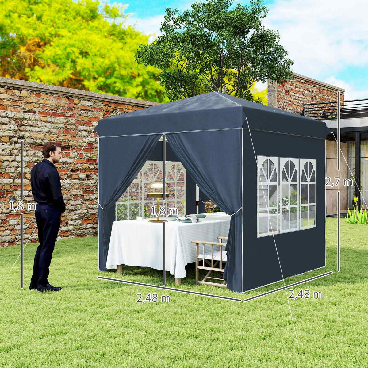 Gazebo 2.5 x 2.5 m, water-repellent, stable, winter-proof pop-up folding gazebo, UV protection 50+, foldable party tent, garden tent with 4 side panels, pocket garden gazebo for camping, garden, dark blue