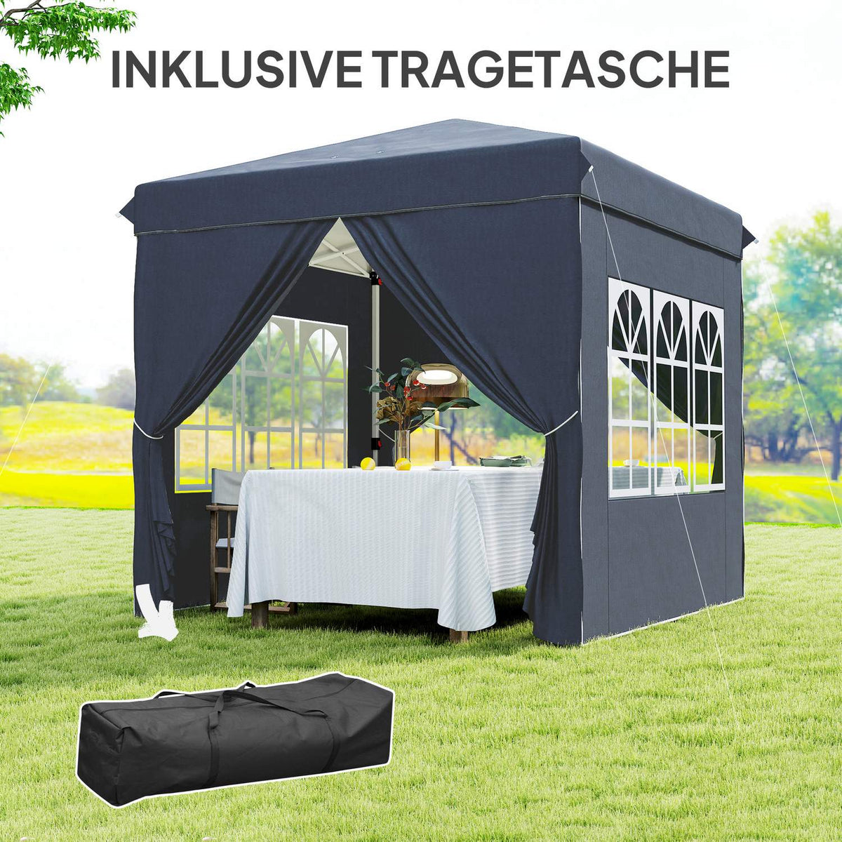 Gazebo 2.5 x 2.5 m, water-repellent, stable, winter-proof pop-up folding gazebo, UV protection 50+, foldable party tent, garden tent with 4 side panels, pocket garden gazebo for camping, garden, dark blue