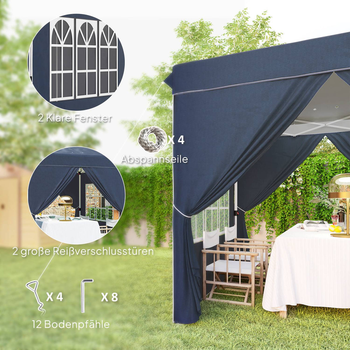 Gazebo 2.5 x 2.5 m, water-repellent, stable, winter-proof pop-up folding gazebo, UV protection 50+, foldable party tent, garden tent with 4 side panels, pocket garden gazebo for camping, garden, dark blue