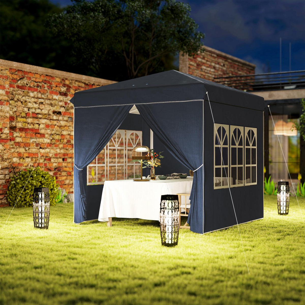 Gazebo 2.5 x 2.5 m, water-repellent, stable, winter-proof pop-up folding gazebo, UV protection 50+, foldable party tent, garden tent with 4 side panels, pocket garden gazebo for camping, garden, dark blue