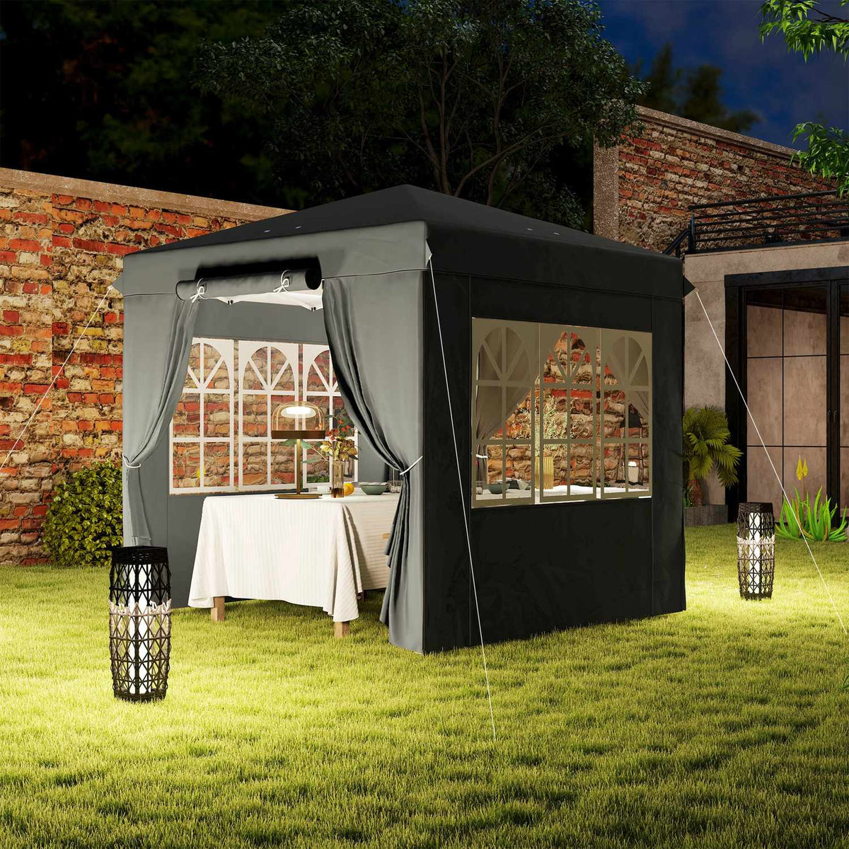 Gazebo 2.5 x 2.5 m, water-repellent, stable, winter-proof pop-up folding gazebo, UV protection 50+, foldable party tent, garden tent with 4 side panels, pocket garden gazebo for camping, garden, dark gray