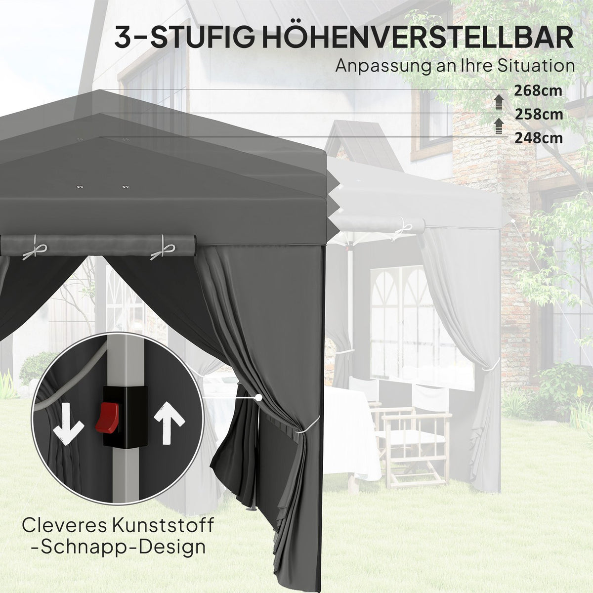 Gazebo 2.5 x 2.5 m, water-repellent, stable, winter-proof pop-up folding gazebo, UV protection 50+, foldable party tent, garden tent with 4 side panels, pocket garden gazebo for camping, garden, dark gray