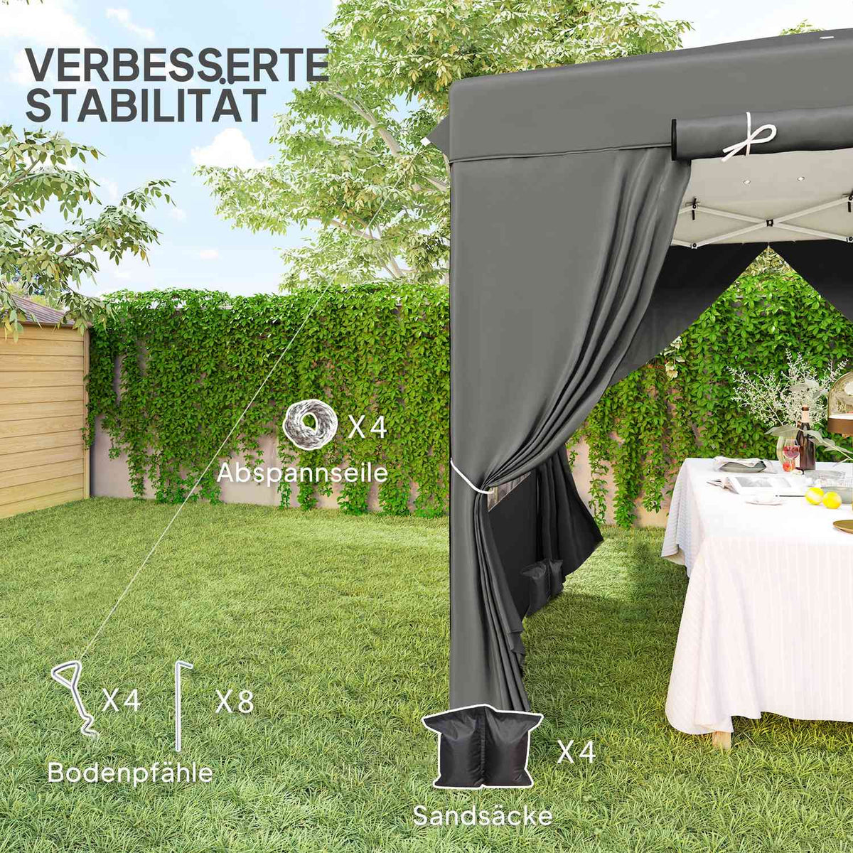 Gazebo 2.5 x 2.5 m, water-repellent, stable, winter-proof pop-up folding gazebo, UV protection 50+, foldable party tent, garden tent with 4 side panels, pocket garden gazebo for camping, garden, dark gray