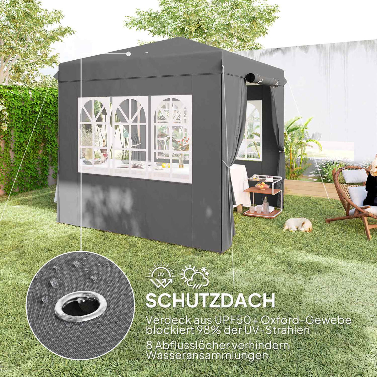 Gazebo 2.5 x 2.5 m, water-repellent, stable, winter-proof pop-up folding gazebo, UV protection 50+, foldable party tent, garden tent with 4 side panels, pocket garden gazebo for camping, garden, dark gray