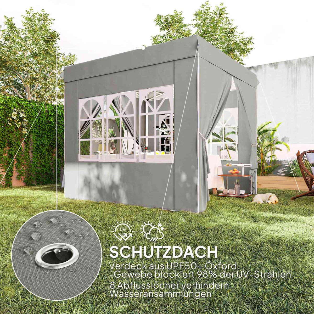Gazebo 2.5 x 2.5 m, water-repellent, stable, winter-proof pop-up folding gazebo, UV protection 50+, foldable party tent, garden tent with 4 side panels, pocket garden gazebo for camping, garden, light gray