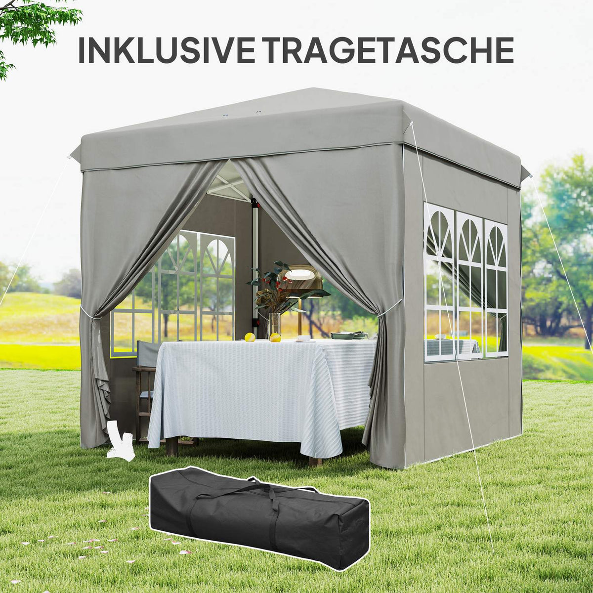 Gazebo 2.5 x 2.5 m, water-repellent, stable, winter-proof pop-up folding gazebo, UV protection 50+, foldable party tent, garden tent with 4 side panels, pocket garden gazebo for camping, garden, light gray