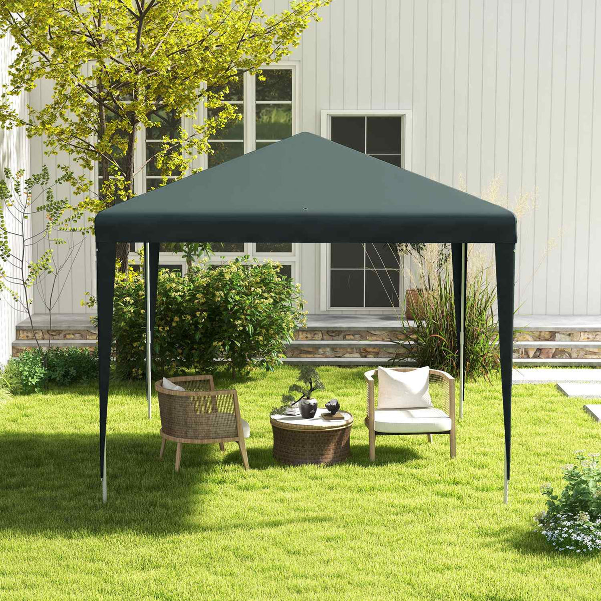 Gazebo 2.7 X 2.7 M Party Tent Garden Gazebo Garden Tent Marquee For Balcony Patio Steel Dark Green