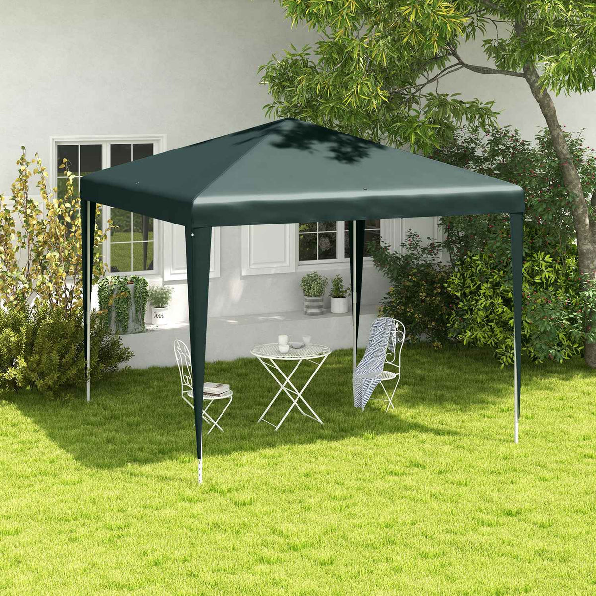 Gazebo 2.7 X 2.7 M Party Tent Garden Gazebo Garden Tent Marquee For Balcony Patio Steel Dark Green