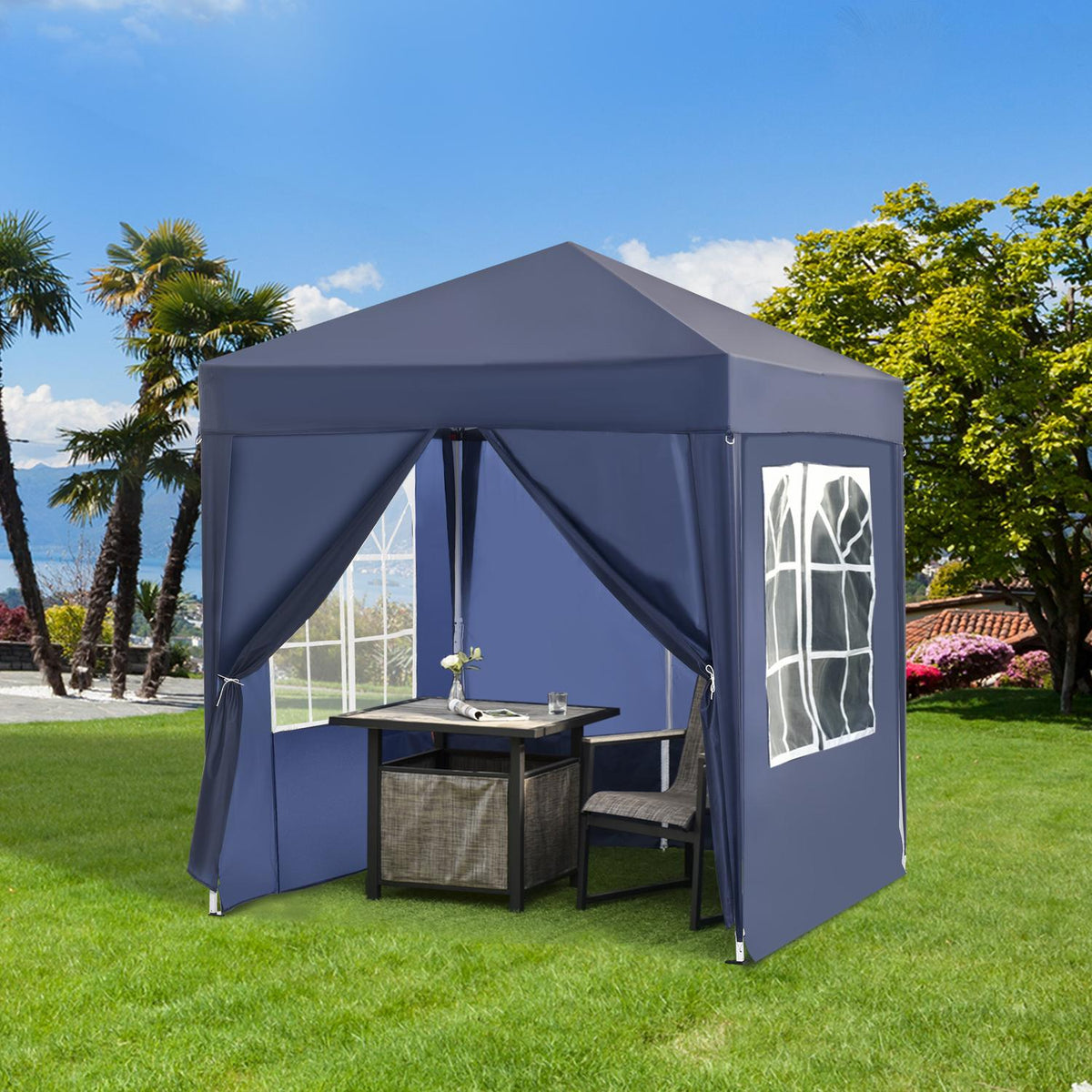 Gazebo 2X2M Folding Gazebo 4 Side Walls With Window Door With Zip Marquee Garden Tent Including Pegs Guy Ropes Metal Oxford