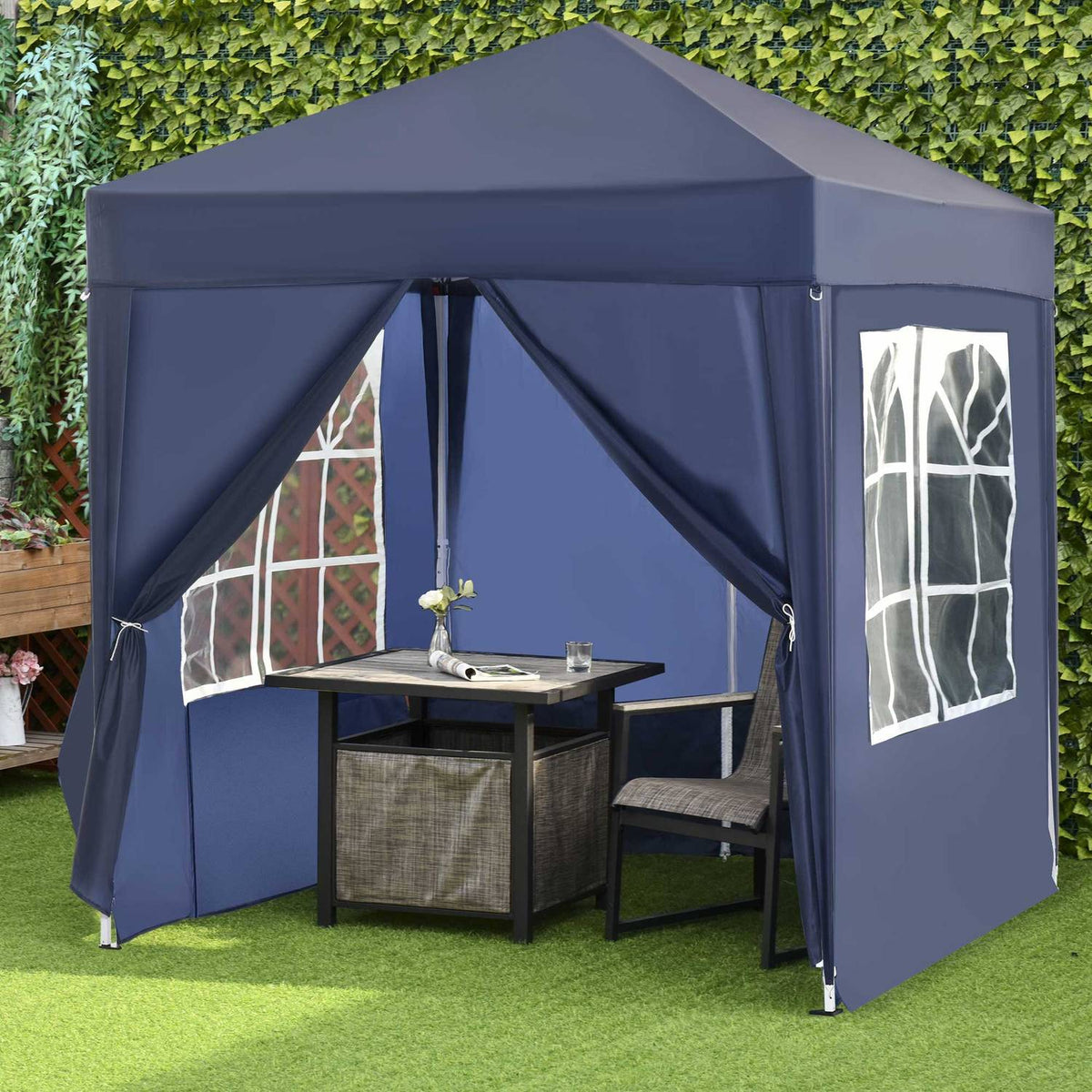 Gazebo 2X2M Folding Gazebo 4 Side Walls With Window Door With Zip Marquee Garden Tent Including Pegs Guy Ropes Metal Oxford