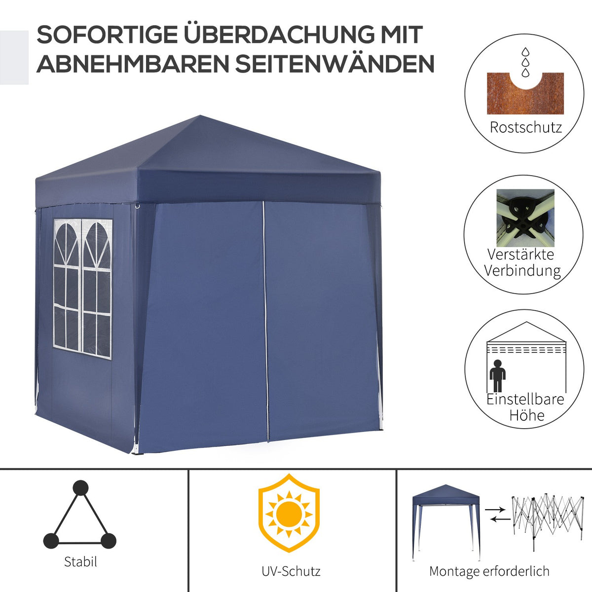 Gazebo 2X2M Folding Gazebo 4 Side Walls With Window Door With Zip Marquee Garden Tent Including Pegs Guy Ropes Metal Oxford