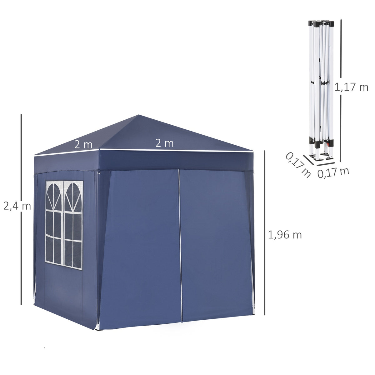 Gazebo 2X2M Folding Gazebo 4 Side Walls With Window Door With Zip Marquee Garden Tent Including Pegs Guy Ropes Metal Oxford