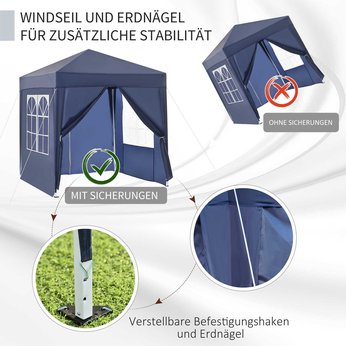 Gazebo 2X2M Folding Gazebo 4 Side Walls With Window Door With Zip Marquee Garden Tent Including Pegs Guy Ropes Metal Oxford