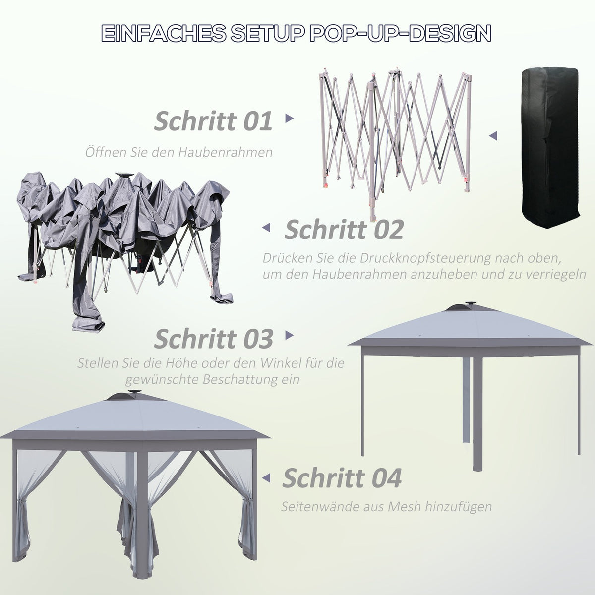 Gazebo 3.3X3.3M Folding Gazebo Led Usb Pop-Up Mesh Side Walls Sun Protection Bag Oxford Gray