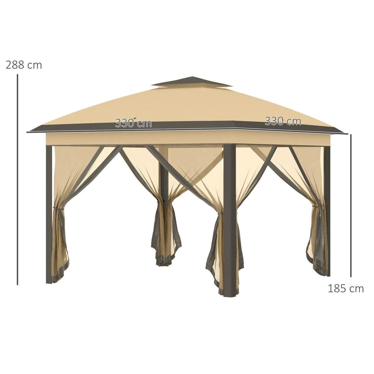 Gazebo 3.3 x 3.3 m, water-repellent winter-proof pop-up folding gazebo with double roof, UV protection, foldable party tent garden tent with side panels, bag garden gazebo for camping garden, beige