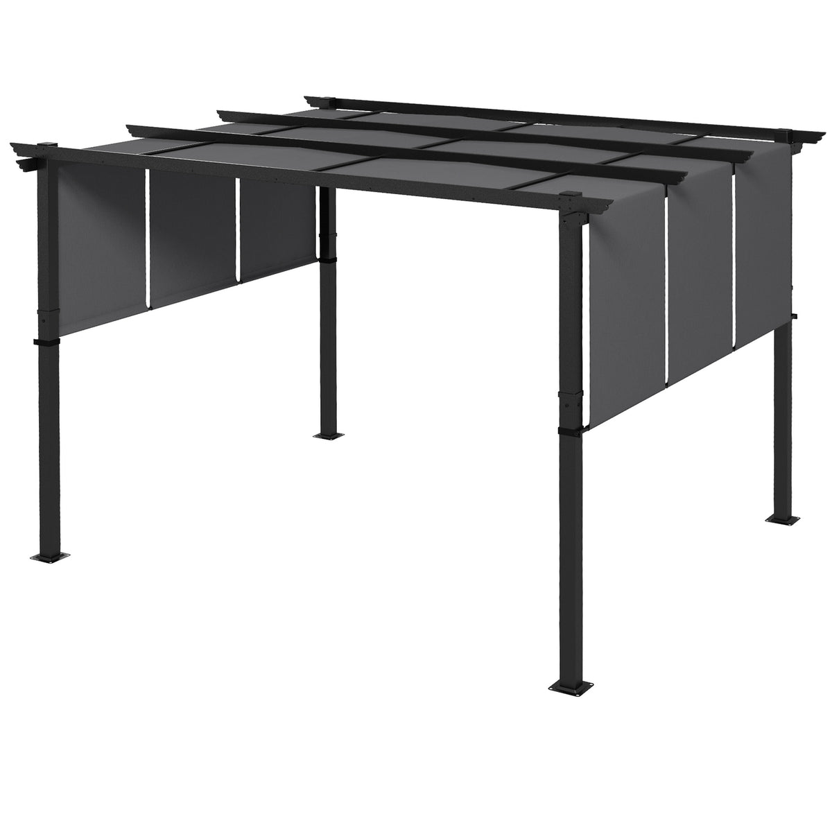 Gazebo 3.5x3m pergola with side wall, patio roof, dark gray, weatherproof for garden & terrace